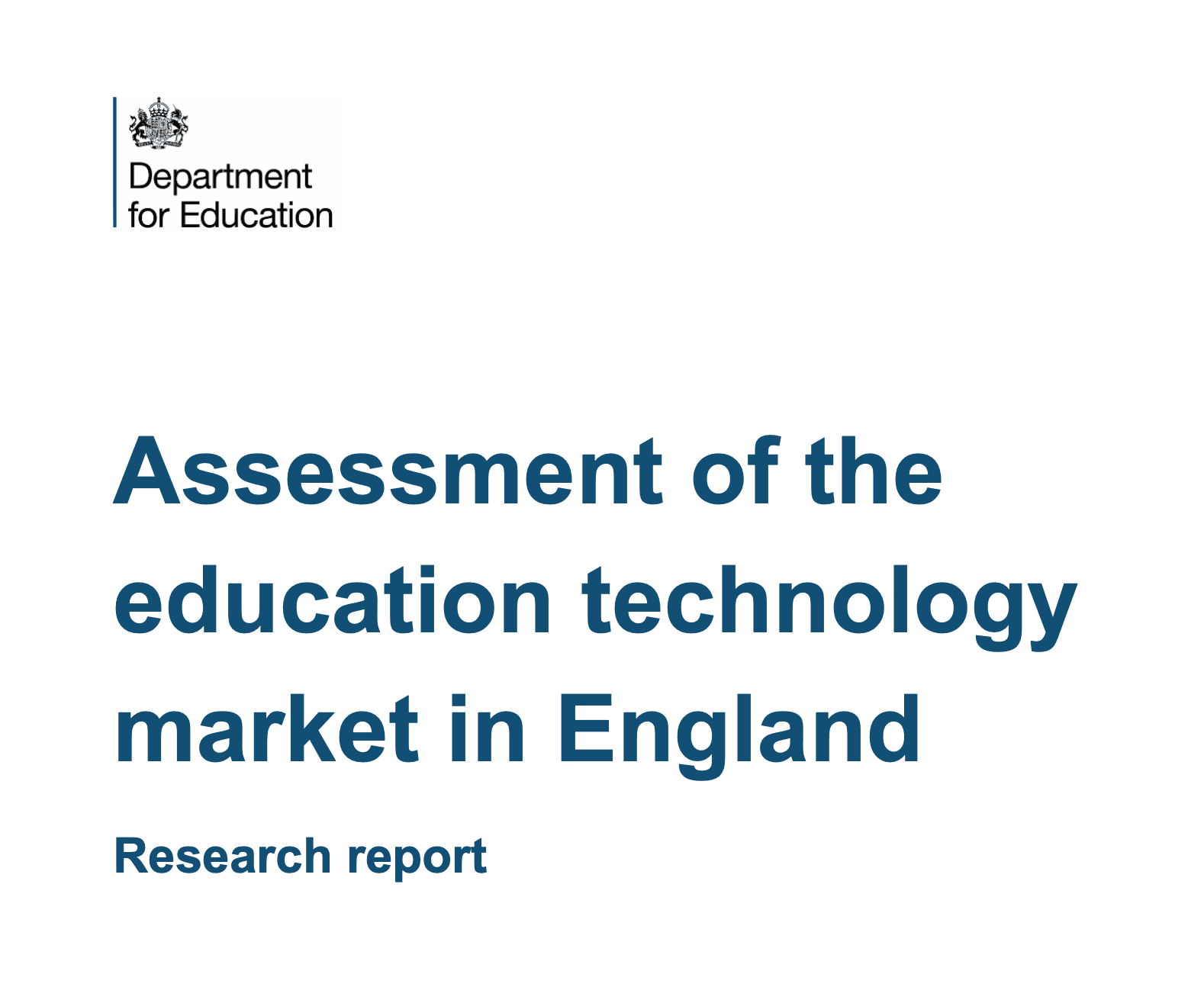 Cover of the Department for Education report 'Assessment of the education technology market in England'